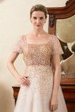 Blush Beading A Line Sparkly Mother of Bride Dress