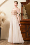 Blush Beading A Line Sparkly Mother of Bride Dress