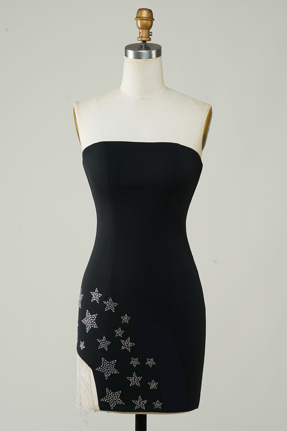 Stylish Sheath Strapless Little Black Dress with Tassel