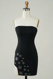 Stylish Sheath Strapless Little Black Dress with Tassel