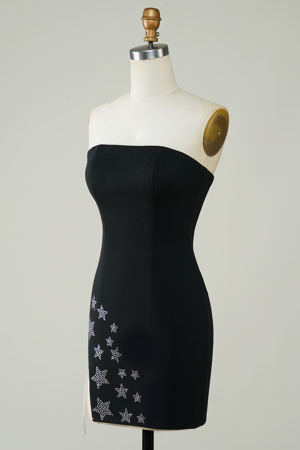Stylish Sheath Strapless Little Black Dress with Tassel
