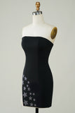 Stylish Sheath Strapless Little Black Dress with Tassel