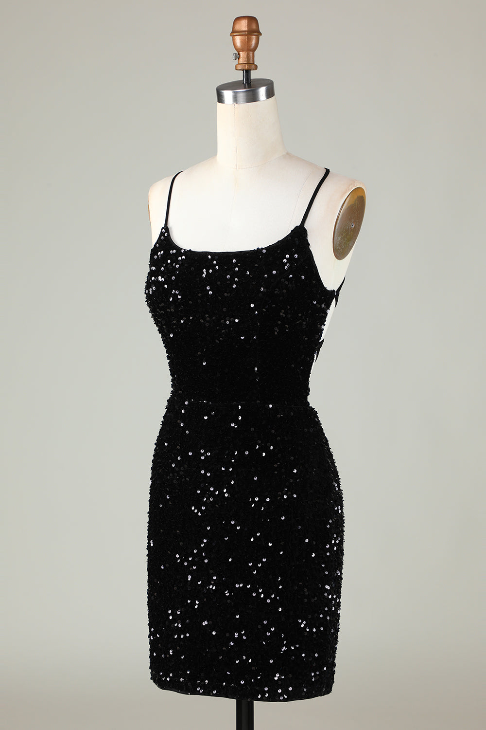Spaghetti Straps Sequin Bodycon Little Black Dress