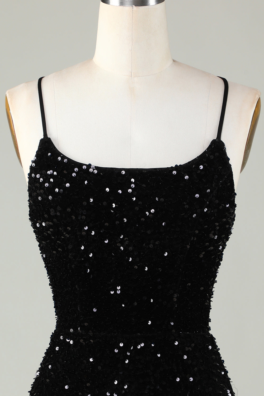 Spaghetti Straps Sequin Bodycon Little Black Dress