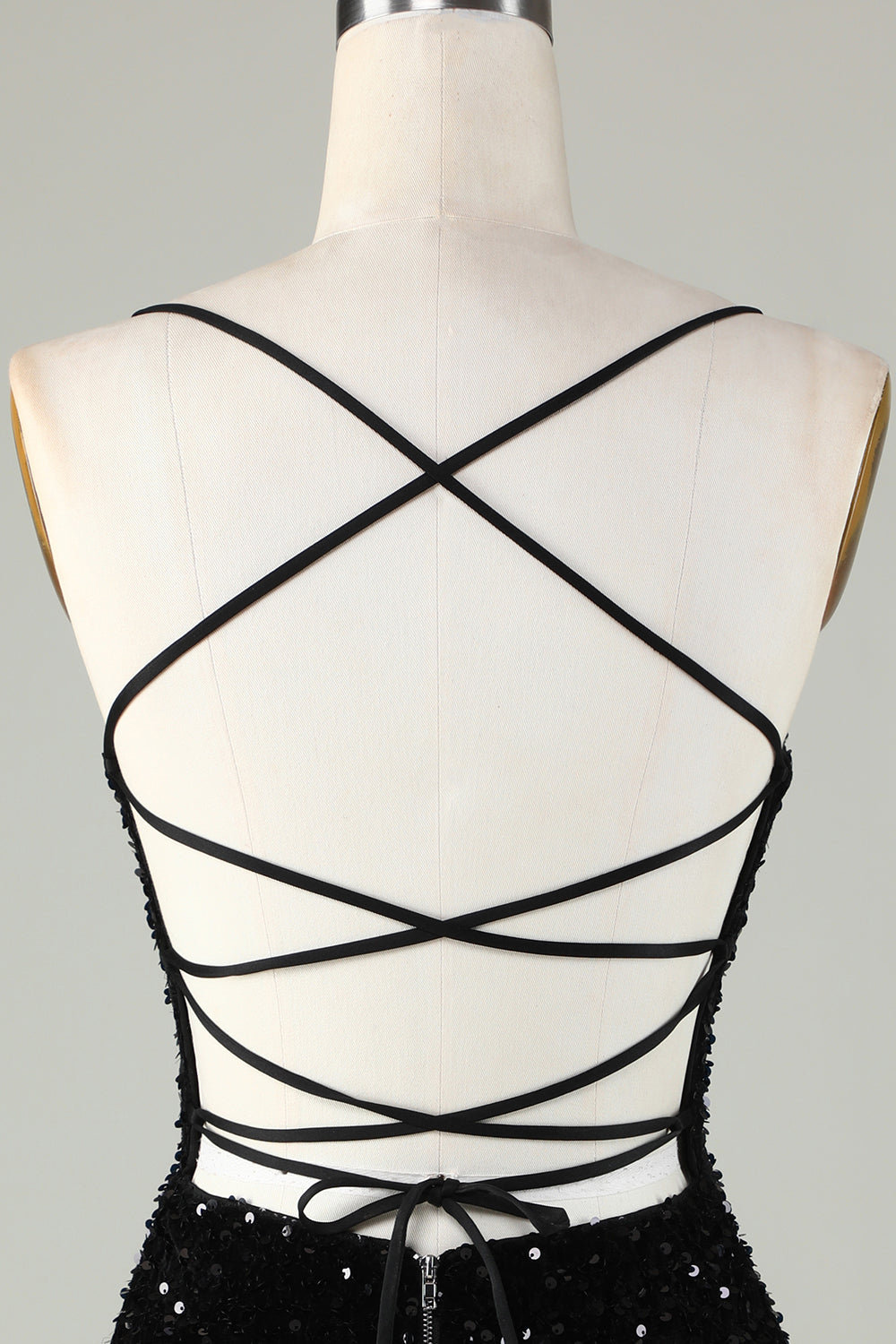Spaghetti Straps Sequin Bodycon Little Black Dress