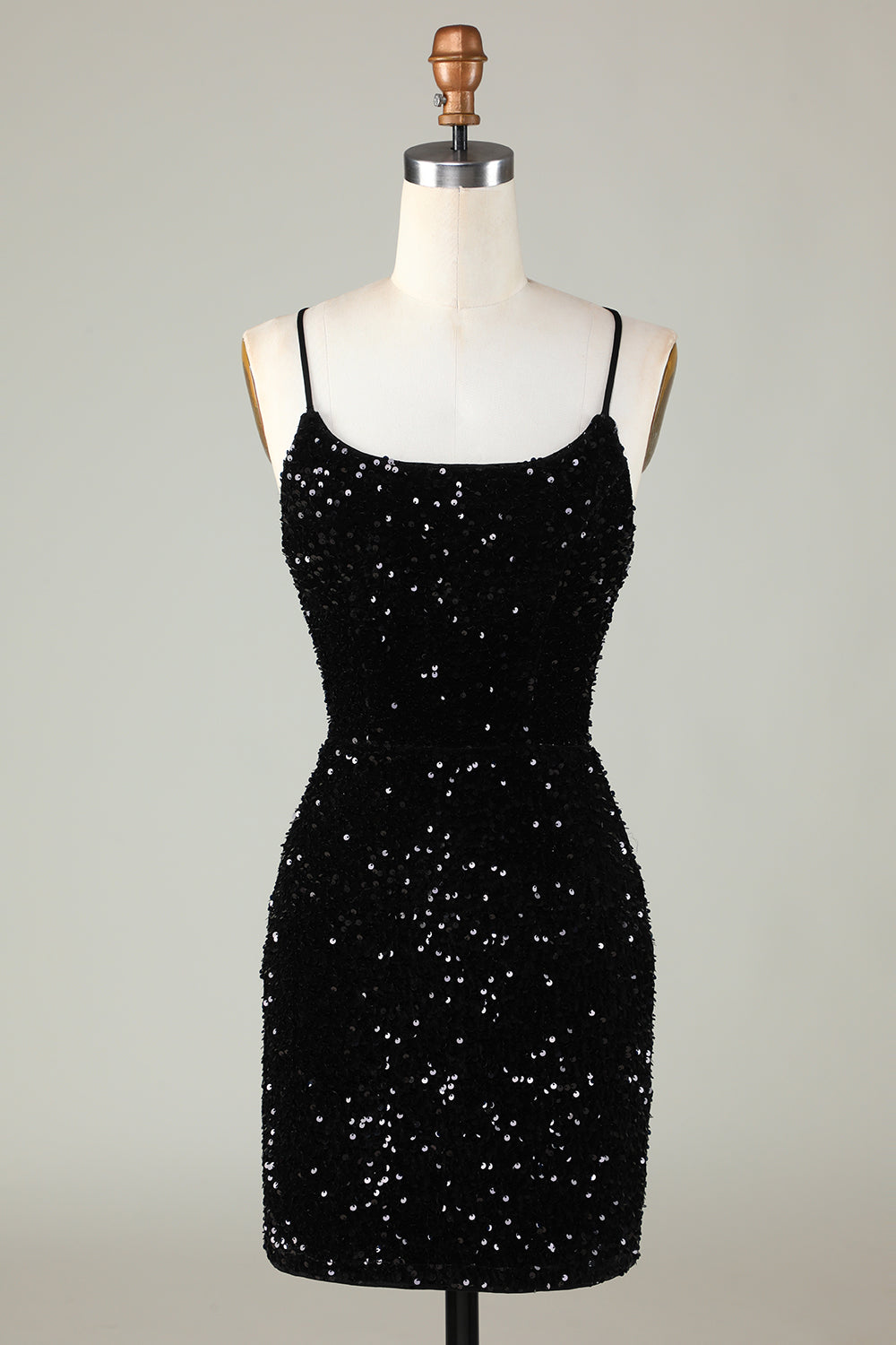 Spaghetti Straps Sequin Bodycon Little Black Dress