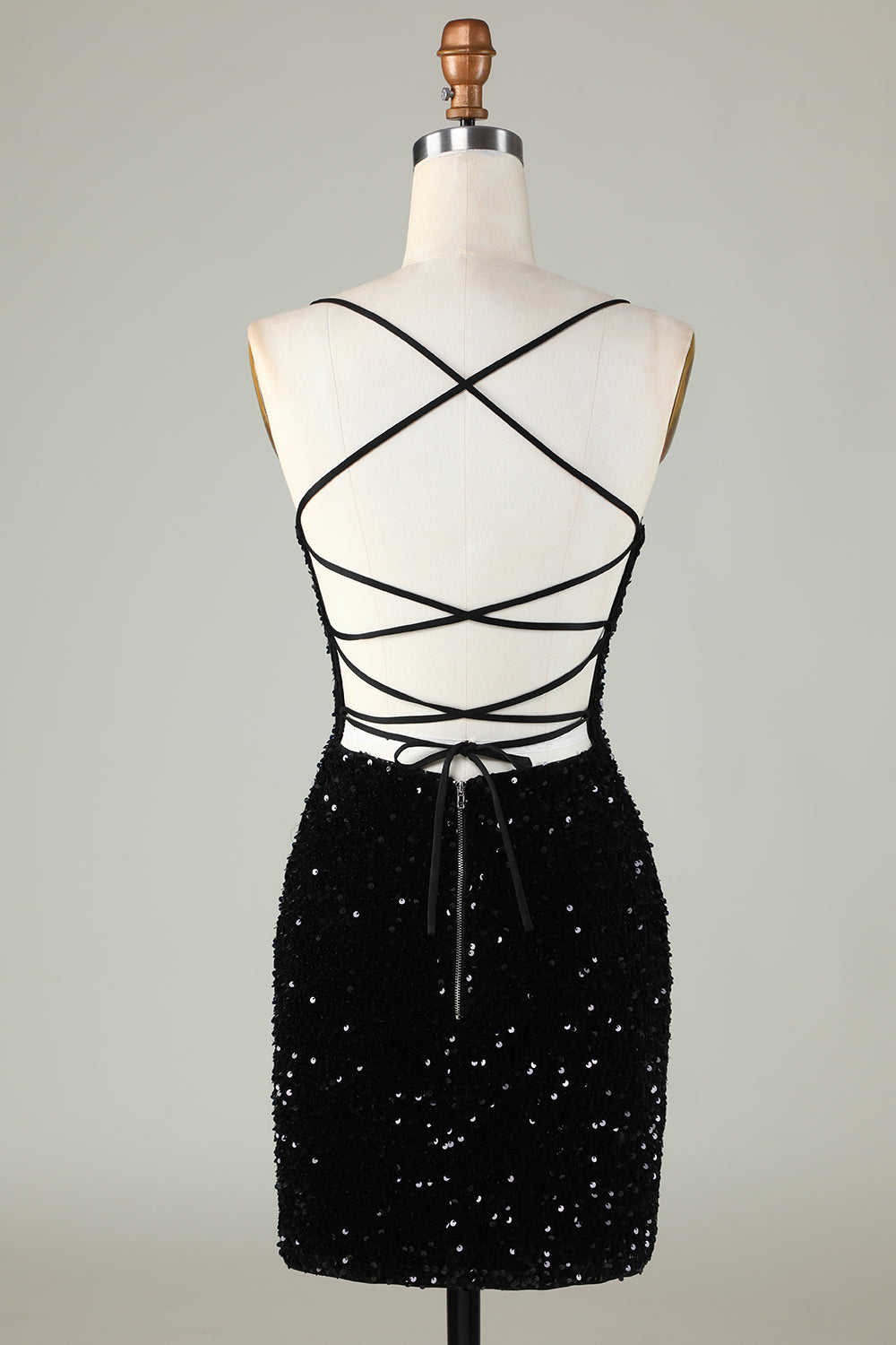 Spaghetti Straps Sequin Bodycon Little Black Dress