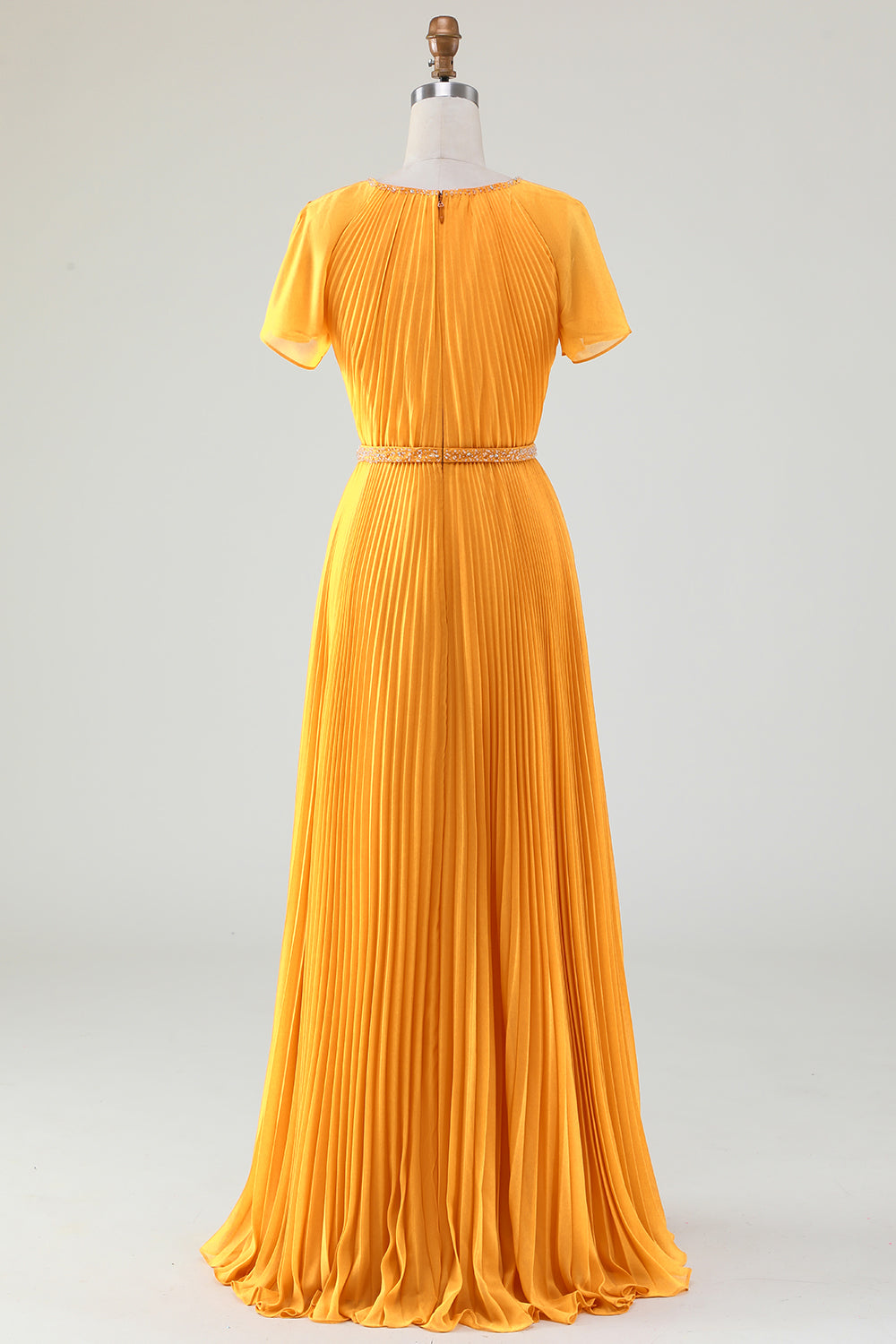 A-Line Round Neck Pleated Yellow Mother of Bride Dress