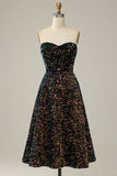 A Line Sweetheart Sequins Little Black Dress