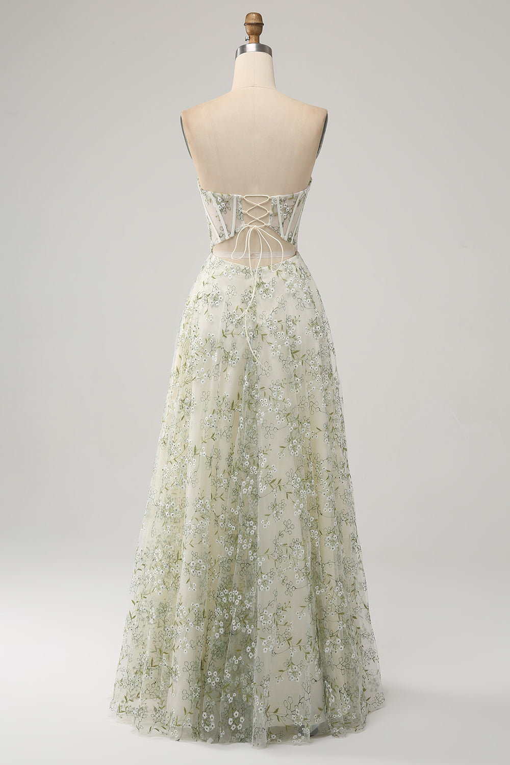 Light Green A-Line Strapless Corset Prom Dress with Embroider