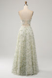 Light Green A-Line Strapless Corset Prom Dress with Embroider