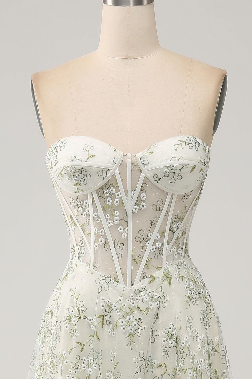 Light Green A-Line Corset Long Prom Dress with Embroidery