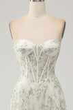 Light Green A-Line Corset Long Prom Dress with Embroidery