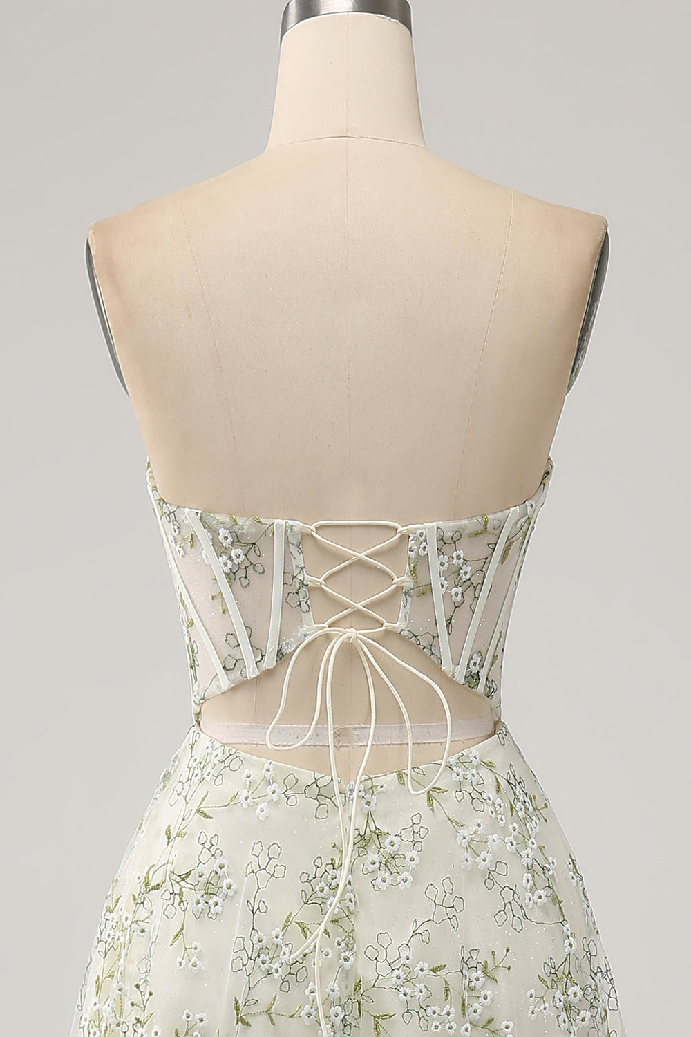 Light Green A-Line Corset Long Prom Dress with Embroidery