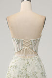 Light Green A-Line Corset Long Prom Dress with Embroidery