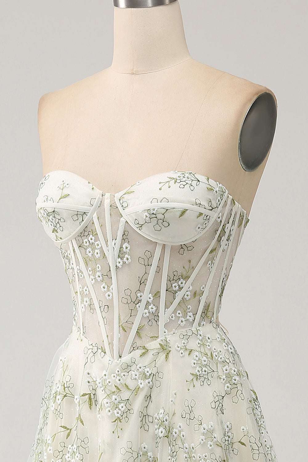 Light Green A-Line Corset Long Prom Dress with Embroidery