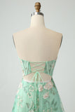 Light Green A-Line Corset Long Prom Dress with Embroidery