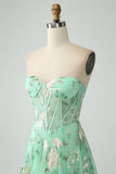 Light Green A-Line Corset Long Prom Dress with Embroidery