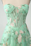 Light Green A-Line Corset Long Prom Dress with Embroidery