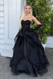 Black Strapless A Line Prom Dress