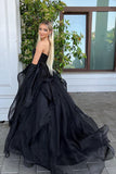 Black Strapless A Line Prom Dress