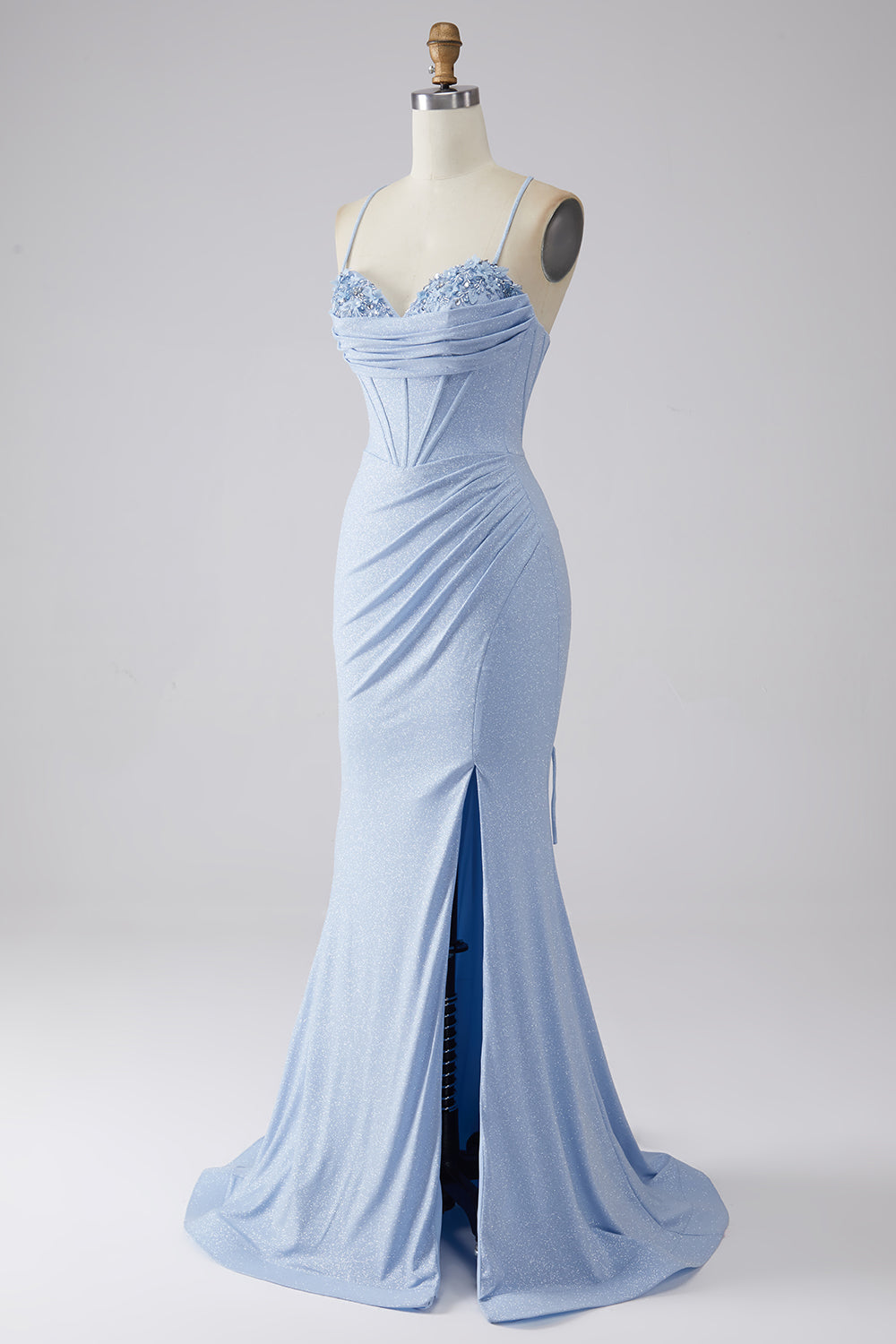Light Blue Sparkly Mermaid Prom Dress with Slit