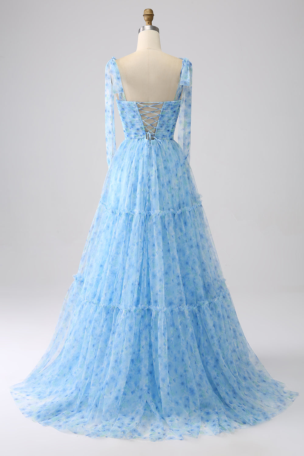 A-Line Spaghetti Straps Light Blue Long Prom Dress