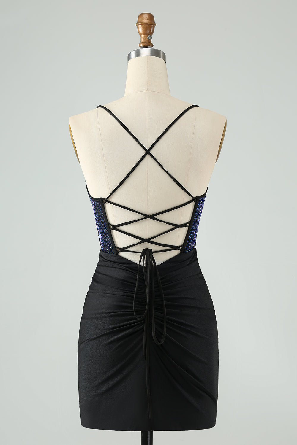 Glitter Bodycon Spaghetti Straps Corset Little Black Dress with Beading