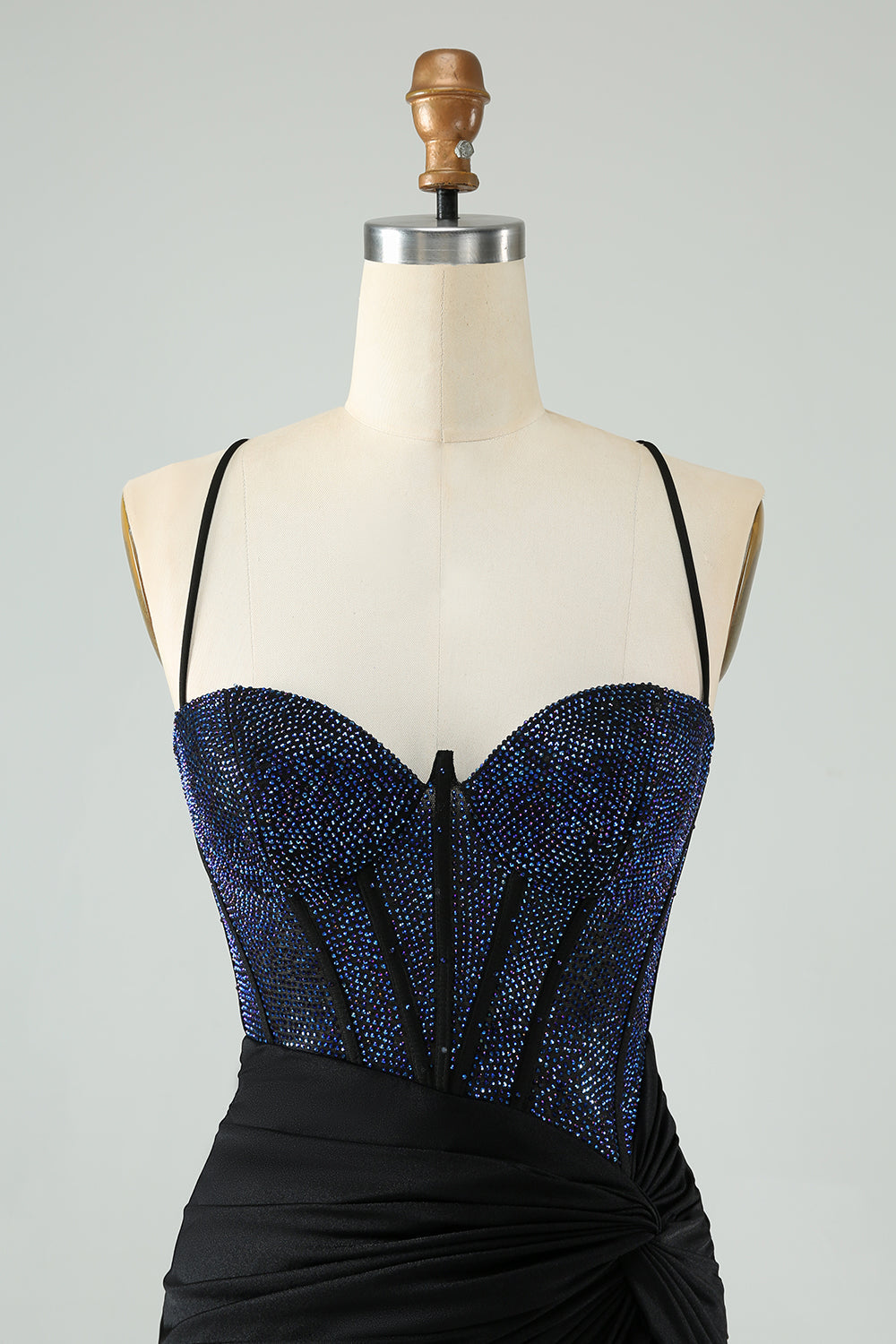 Glitter Bodycon Spaghetti Straps Corset Little Black Dress with Beading