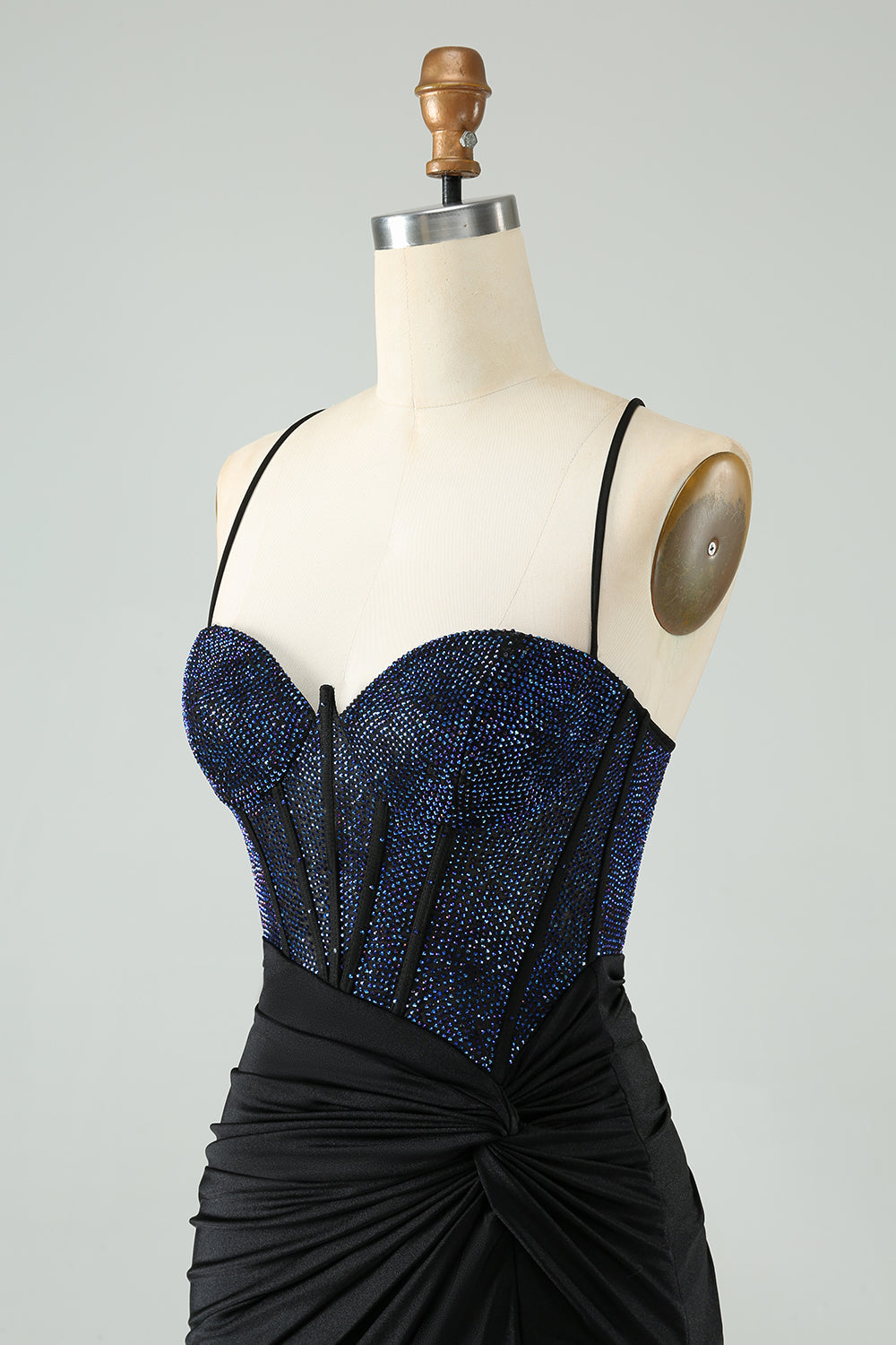 Glitter Bodycon Spaghetti Straps Corset Little Black Dress with Beading