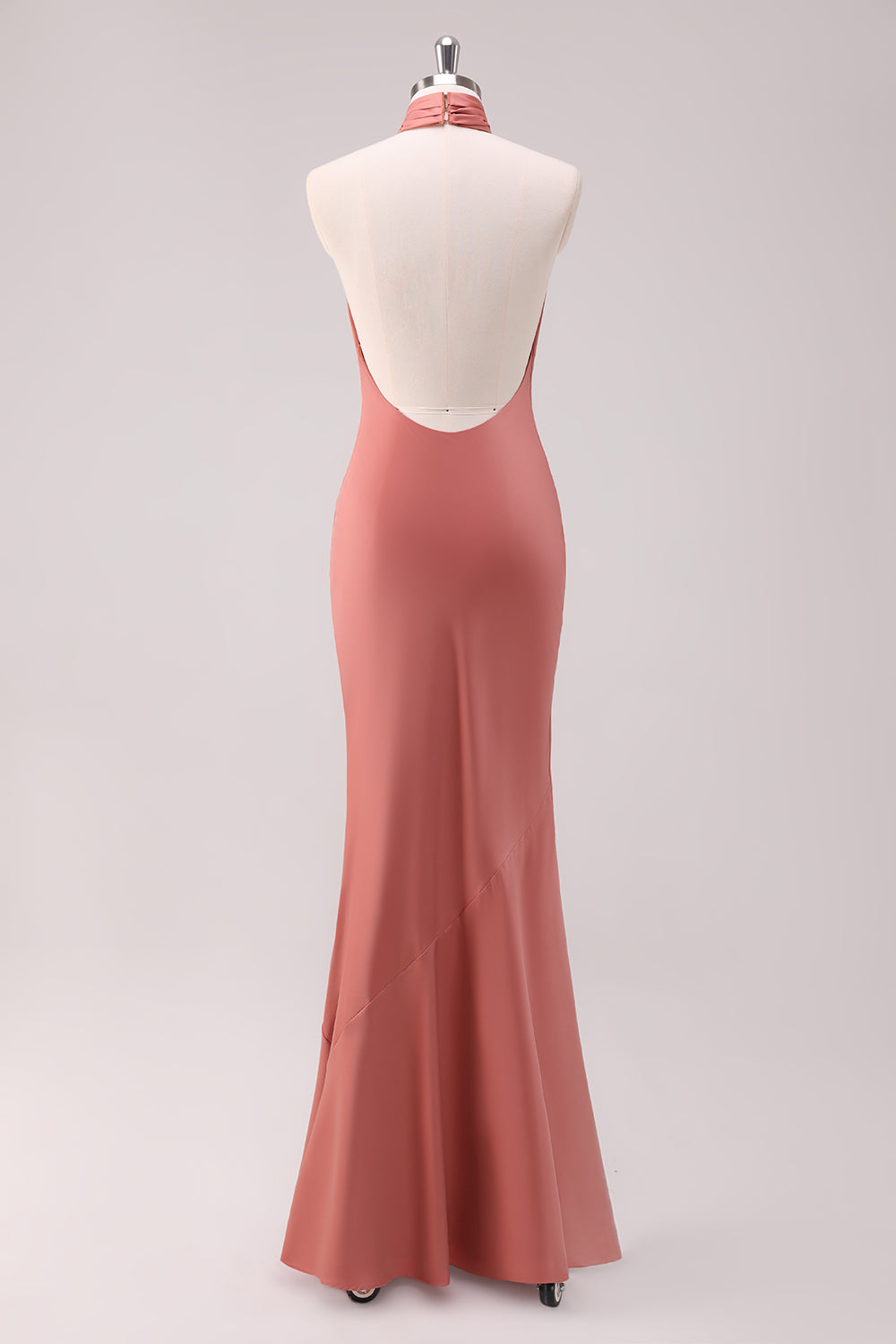 Black Mermaid Halter Open Back Floor Length Satin Bridesmaid Dress