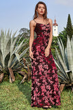 Sheath Spaghetti Straps Velvet Burnout Burgundy Bridesmaid Dress