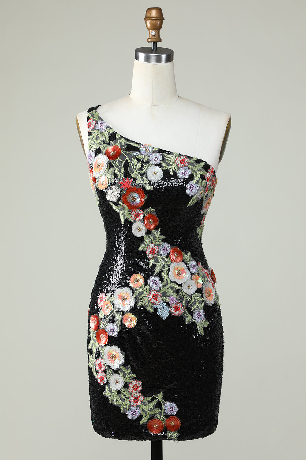 One Shoulder Sequin Beading Little Black Dress