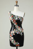 One Shoulder Sequin Beading Little Black Dress