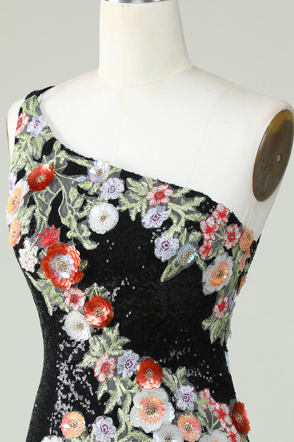 One Shoulder Sequin Beading Little Black Dress