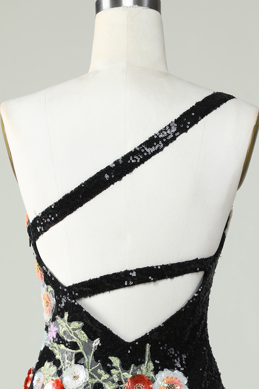 One Shoulder Sequin Beading Little Black Dress
