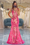 Hot Pink Mermaid Prom Dress with Sequins