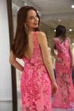 Hot Pink Mermaid Prom Dress with Sequins