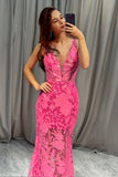 Hot Pink Mermaid Prom Dress with Sequins