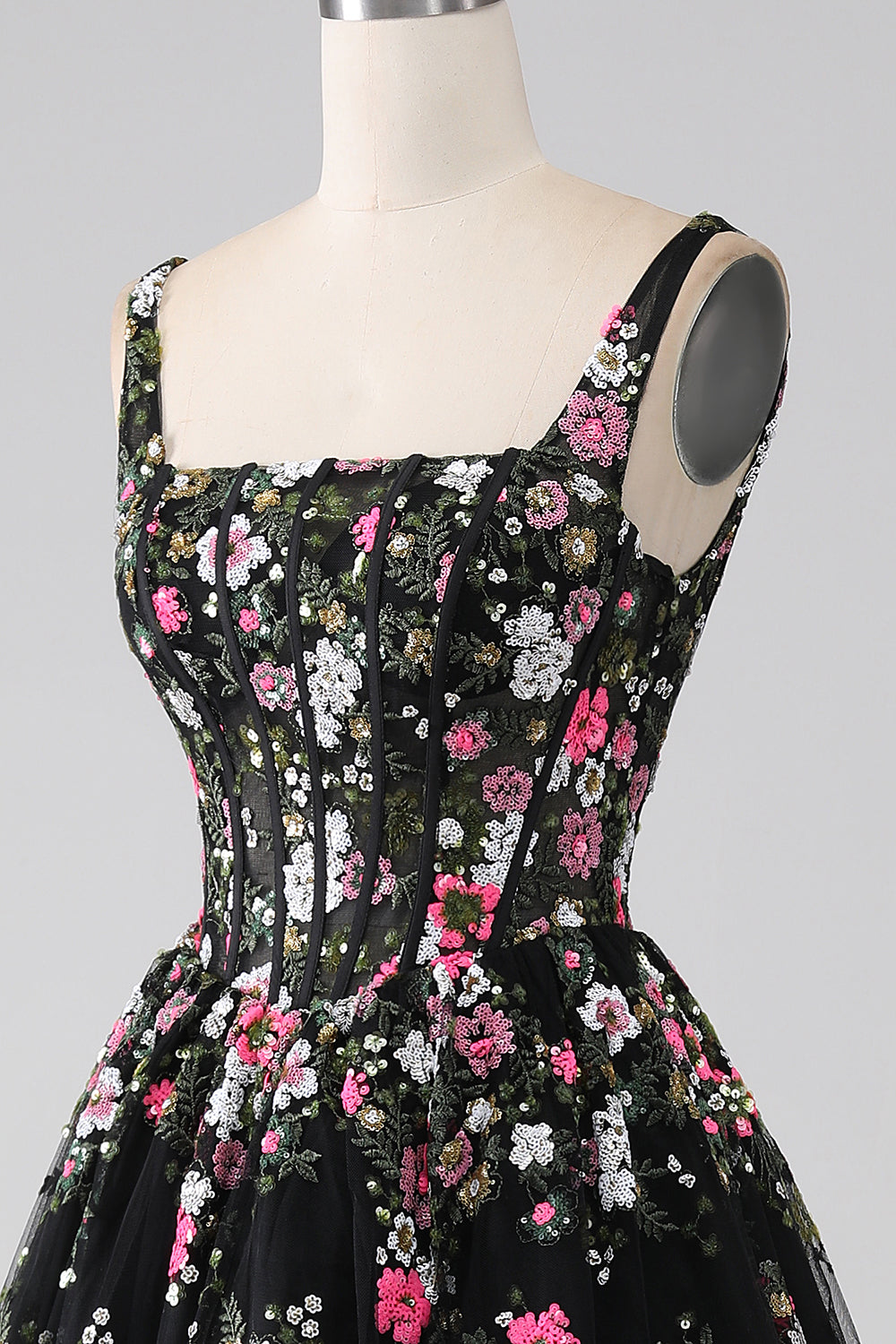 Charming A Line Square Neck Champagne Corset Prom Dress with Appliques