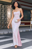 Sheath Spaghetti Straps Pink Sequin Long Evening Dress
