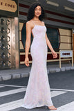 Sheath Spaghetti Straps Pink Sequin Long Evening Dress