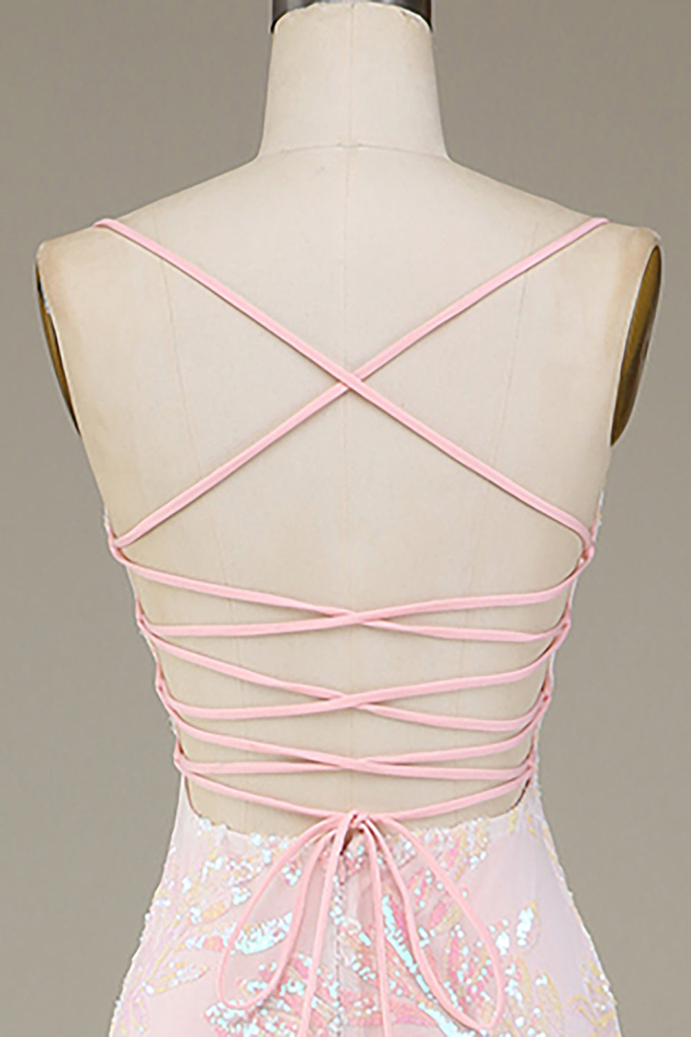 Sparkly Pink Spaghetti Straps Mermaid Long Prom Dress with Slit