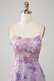 Mauve A-Line Spaghetti Straps Floral Long Prom Dress with Appliques