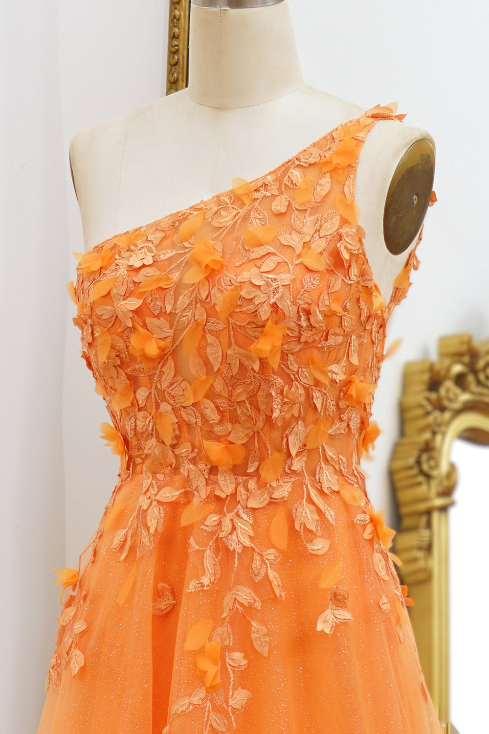 One Shoulder A Line Tulle Princess Prom Dress with Slit