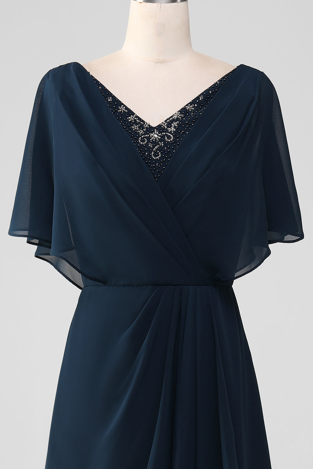 Navy A-Line V-Neck Sequin Mother of the Bride Dress