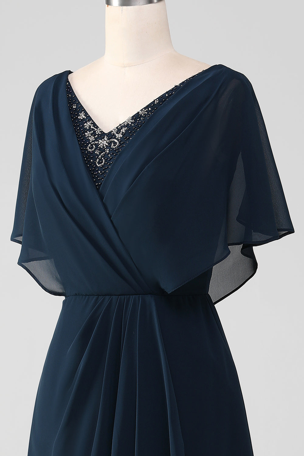 Navy A-Line V-Neck Sequin Mother of the Bride Dress