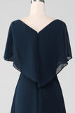 Navy A-Line V-Neck Sequin Mother of the Bride Dress