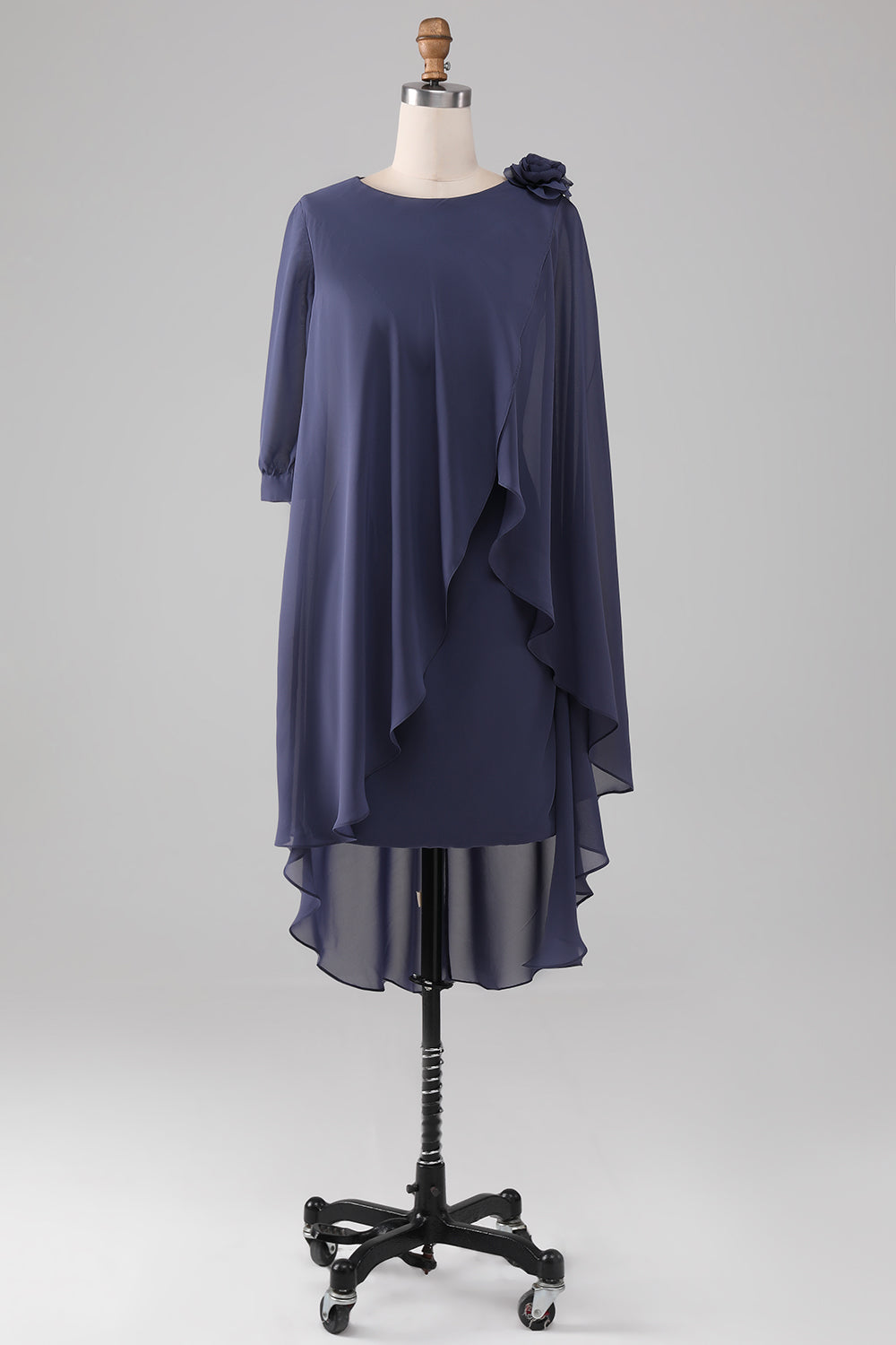 Sheath Scoop Neck Beaded Midi Chiffon Mother of the Bride Dress