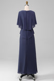 Sheath Scoop Tea-Length Stormy Chiffon Mother of the Bride Dress